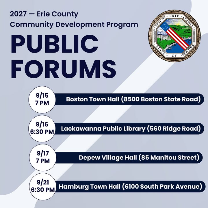 Flyer for Erie County Community Development Program Public Forums